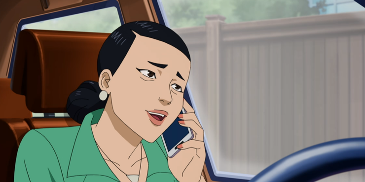 Mrs. Grayson talking on cell phone in car from INVINCIBLE