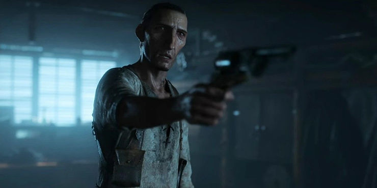 A man on a ship holds a gun