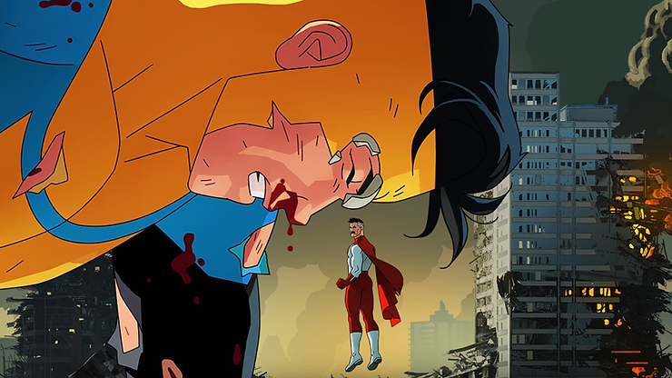 Invincible bleeding with Omniman behind him from INVINCIBLE